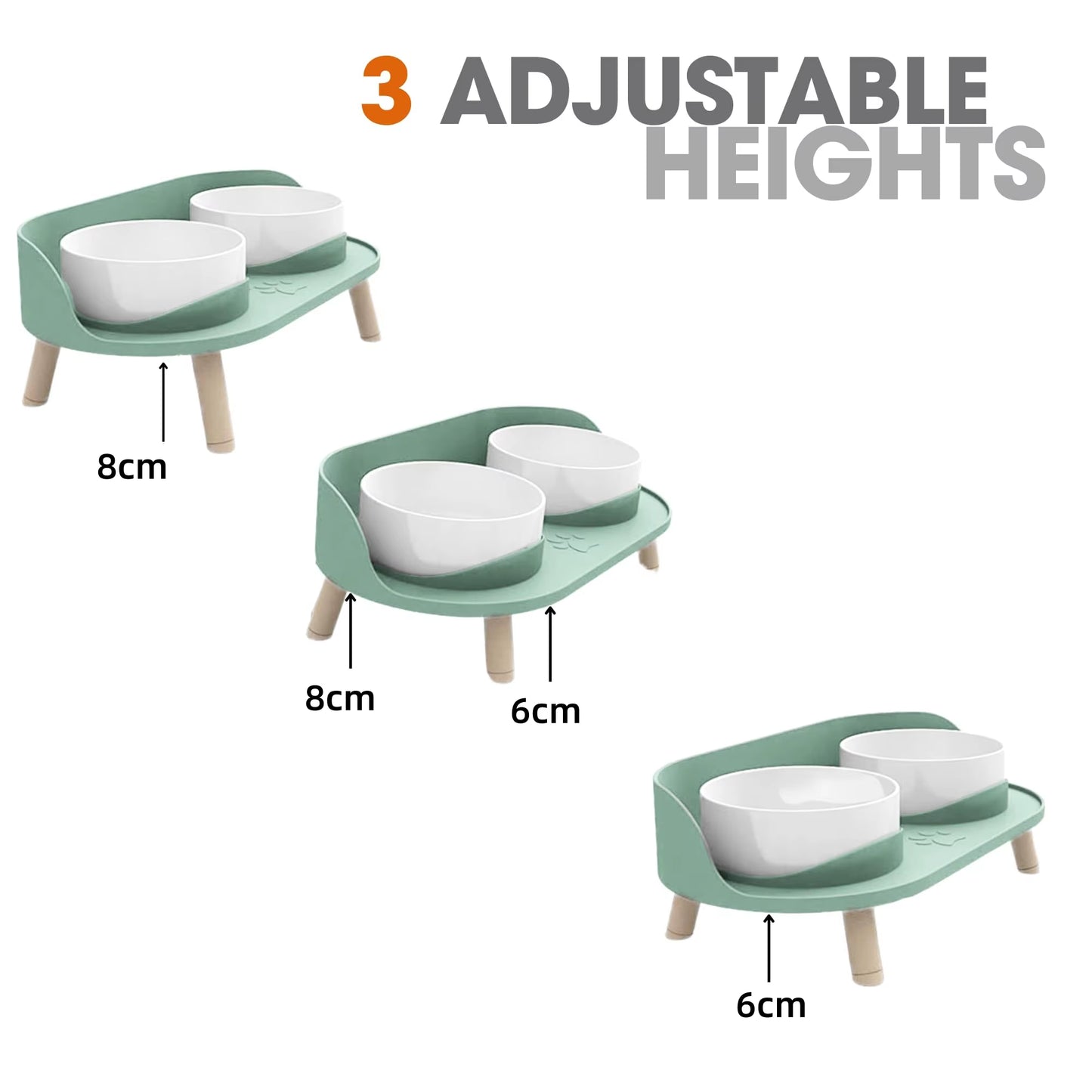 Cat Food Bowls Dog Dual Bowls Stand with No-Spill Design 3 Adjustable Heights anti Vomiting Cat Water Bowl for Dog Cats