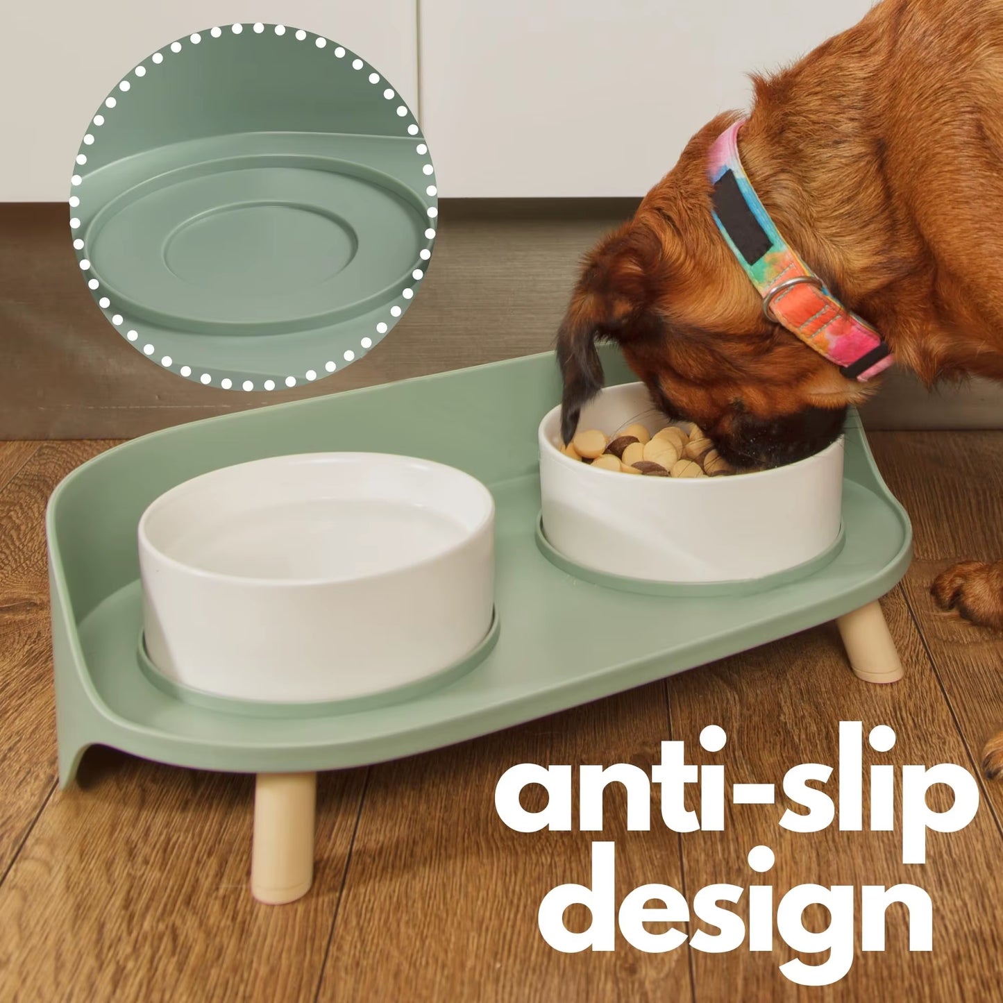 Cat Food Bowls Dog Dual Bowls Stand with No-Spill Design 3 Adjustable Heights anti Vomiting Cat Water Bowl for Dog Cats