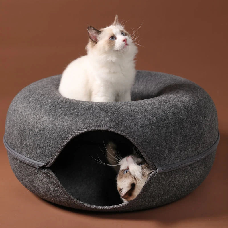 Donut Cat Bed Pet Cat Tunnel Interactive Game Toy Cat Bed Dual-Use Spliceable Double-Layer Composite Structure Universal