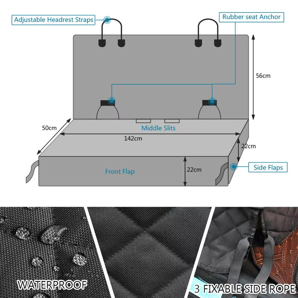 Dog Car Seat Cover Pet Travel Carrier Mattress Waterproof Dog Car Seat Protector Mat with Middle Seat Armrest for Dogs