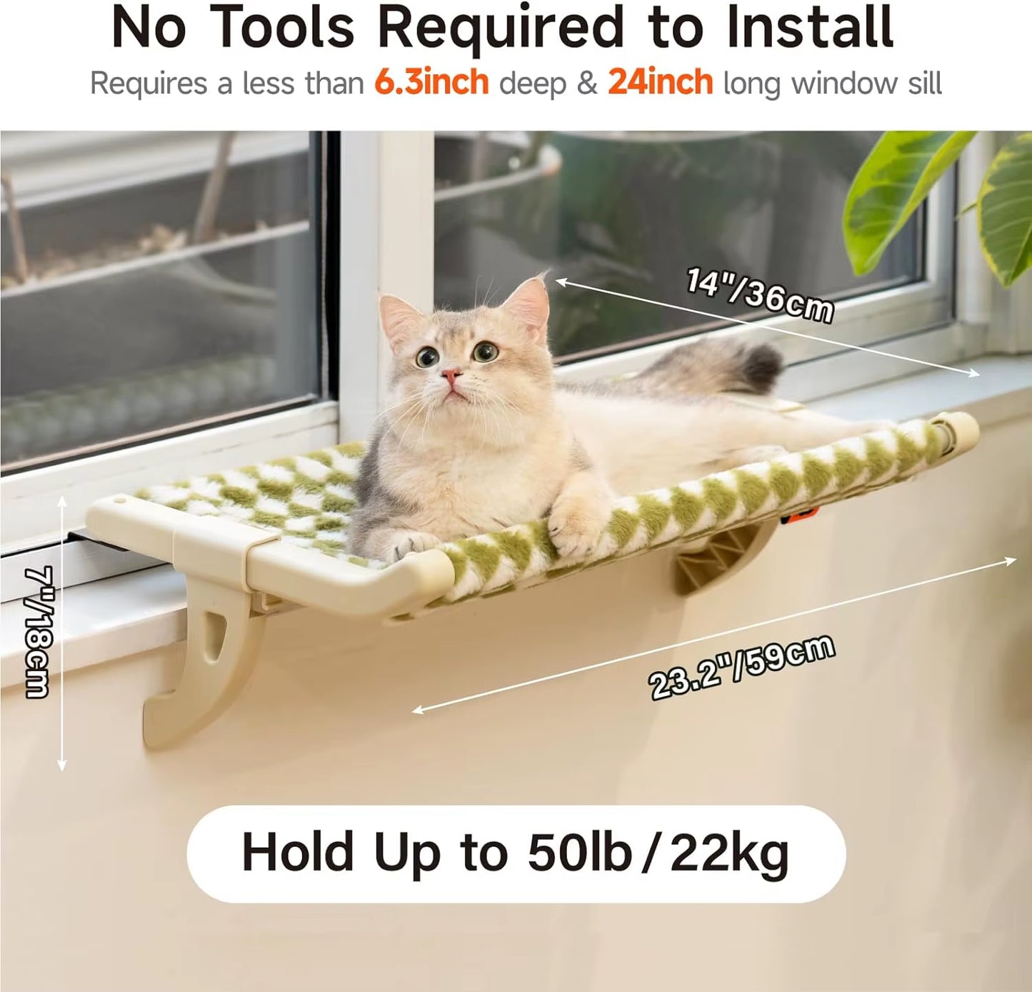 Cat Hammock One-Step Sliding Clamping Slot Adjustment Cat Window Hammock with Removable Covers 30Kg Pet Accessories
