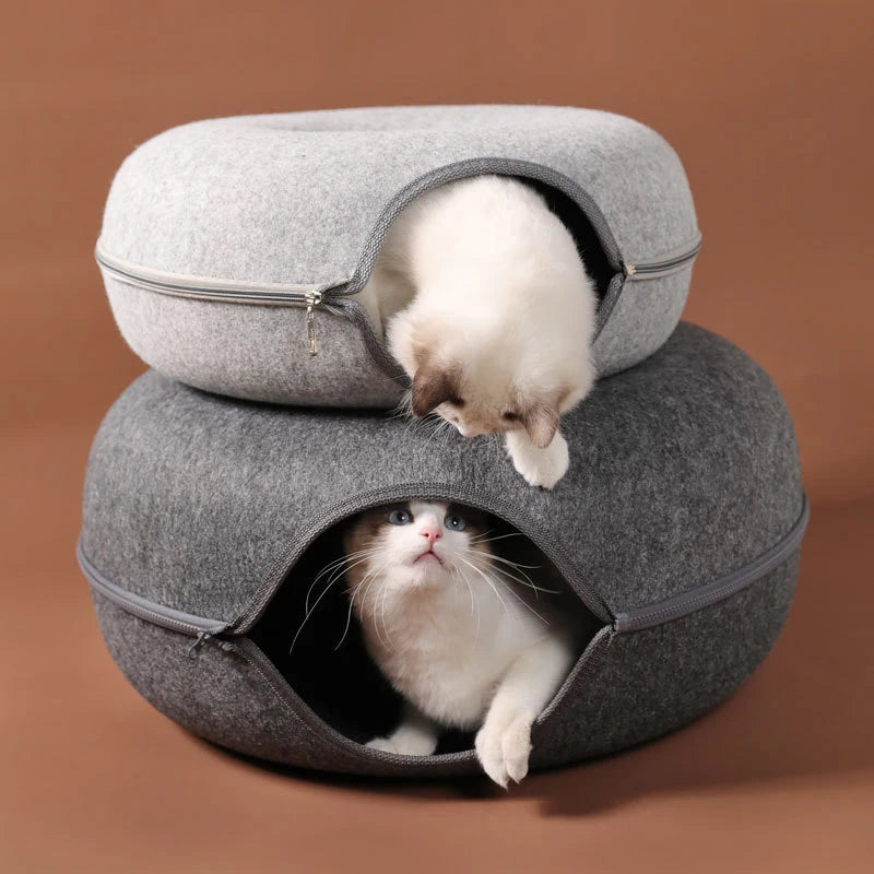 Donut Cat Bed Pet Cat Tunnel Interactive Game Toy Cat Bed Dual-Use Spliceable Double-Layer Composite Structure Universal