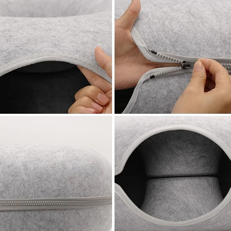 Donut Cat Bed Pet Cat Tunnel Interactive Game Toy Cat Bed Dual-Use Spliceable Double-Layer Composite Structure Universal