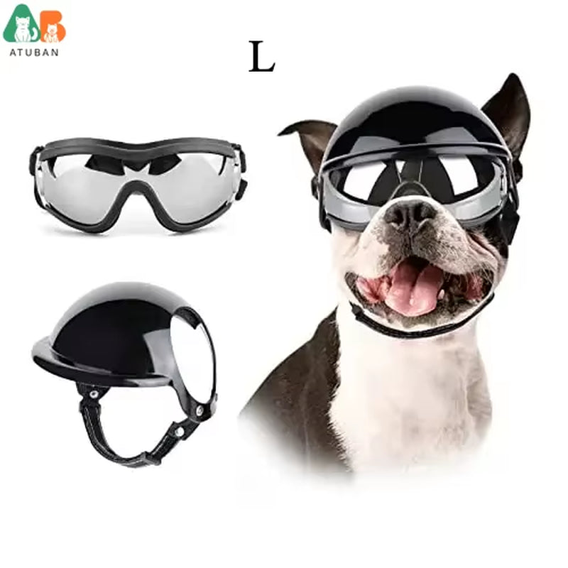 Dog Sunglasses Pet Helmet Set with Dog Goggles,Dust Wind UV Protection Dog Glasses Dog Helmet and Goggles Dog Motorcycle Helmet