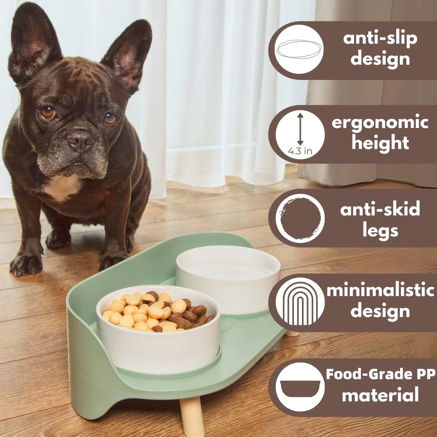 Cat Food Bowls Dog Dual Bowls Stand with No-Spill Design 3 Adjustable Heights anti Vomiting Cat Water Bowl for Dog Cats