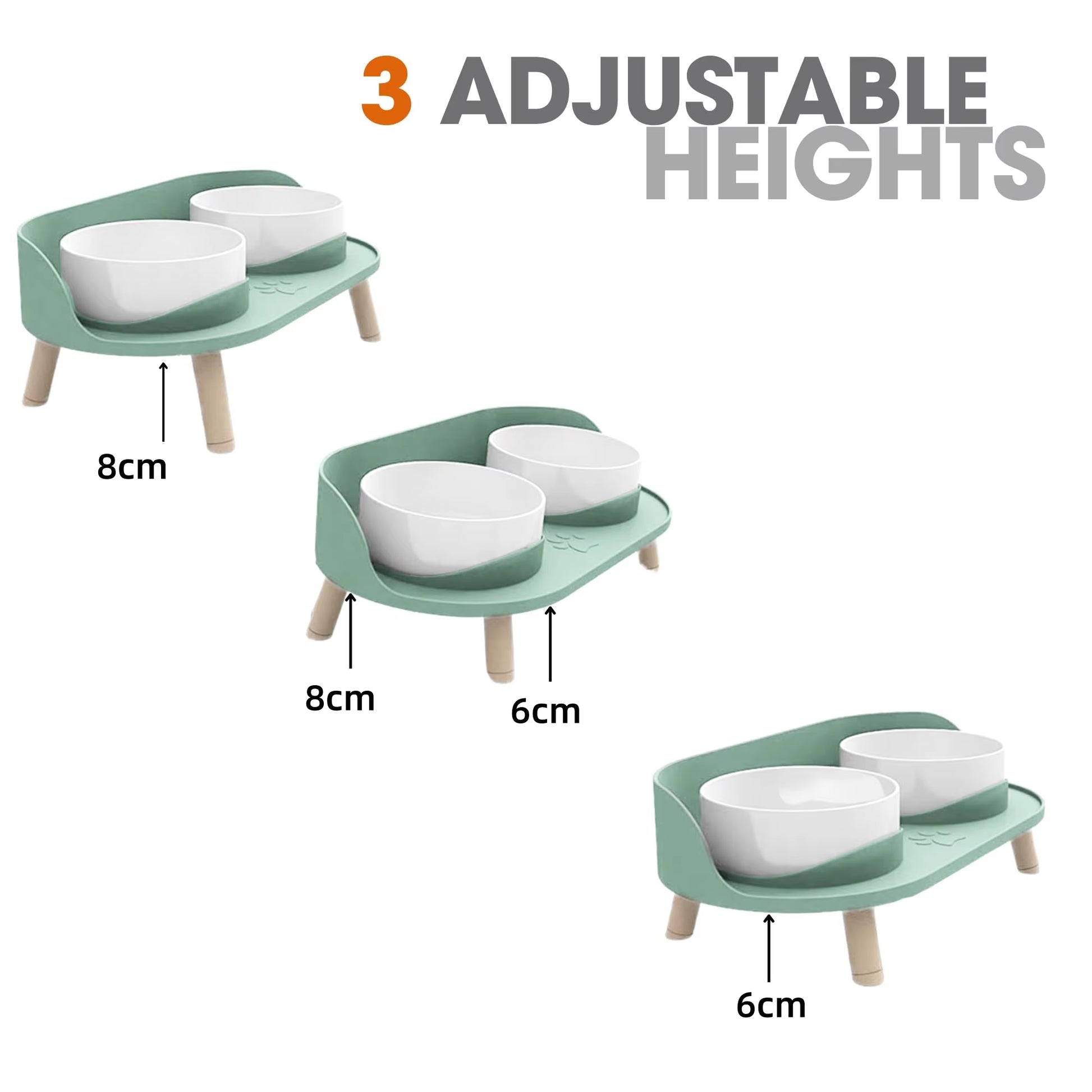 Cat Food Bowls Dog Dual Bowls Stand with No-Spill Design 3 Adjustable Heights anti Vomiting Cat Water Bowl for Dog Cats