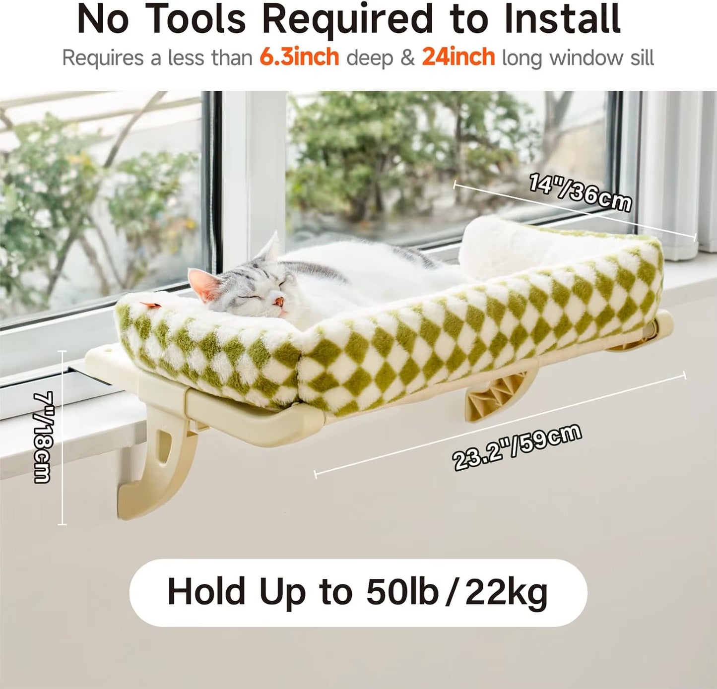 Cat Hammock One-Step Sliding Clamping Slot Adjustment Cat Window Hammock with Removable Covers 30Kg Pet Accessories