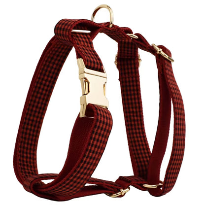 New Arrival Customized Designer Logo Gray Lattice on Soft Cotton Dog Collar Leashes Harness Poo Bag Holder Bow Set Grid04